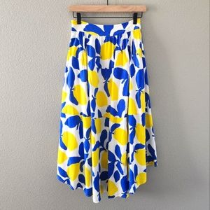 Daniel Cremieux Skirt Emmy Lemon Print A-Line Midi Blue and Yellow Size 2 XS